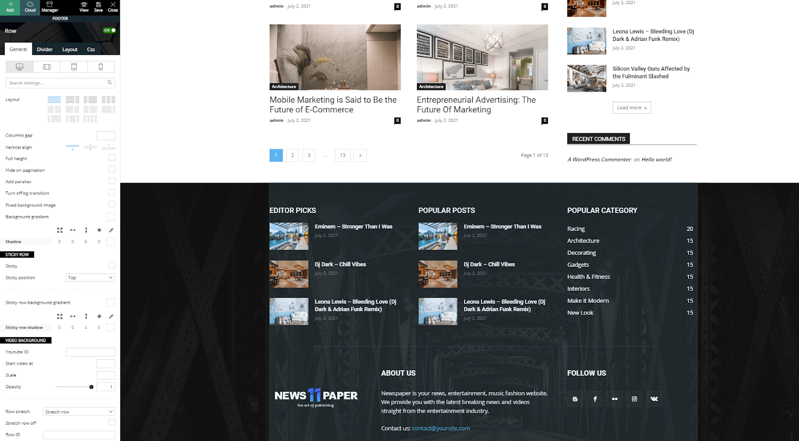 How to edit Header and Footer Areas on Newspaper Theme
