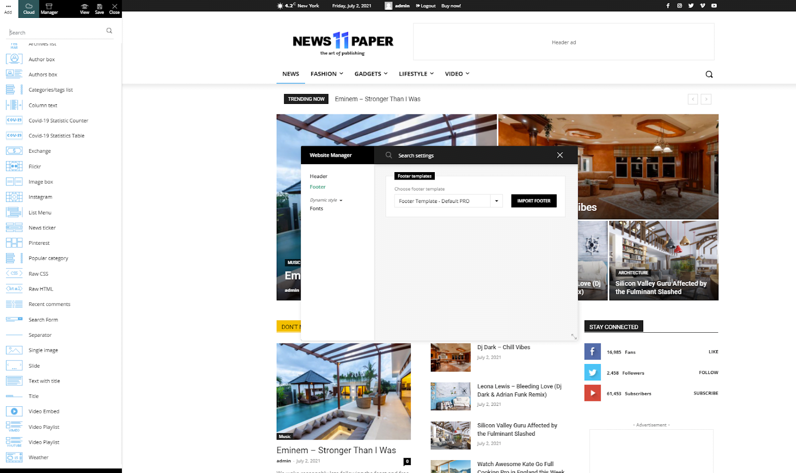 How to edit Header and Footer Areas on Newspaper Theme